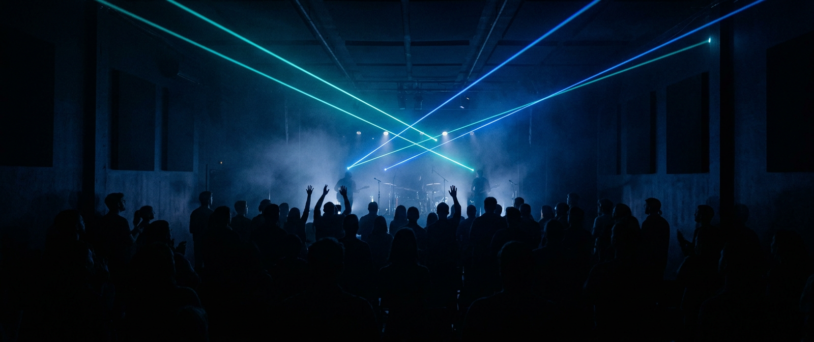 Audience gathered under lights at a live show