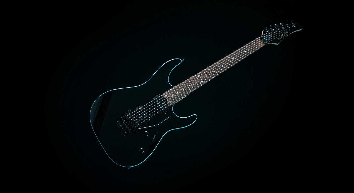 Electric guitar with a subtle cyan edge light
